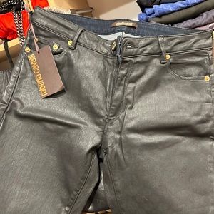 Roberto Cavalii Black coated jeans